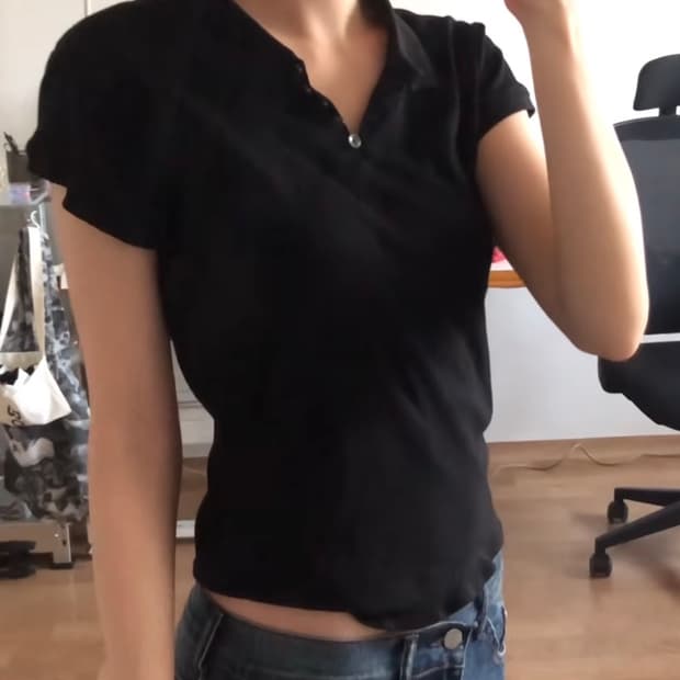 스웨이드 기명 콜라보 슬림 pk티 카라티 블랙(m)