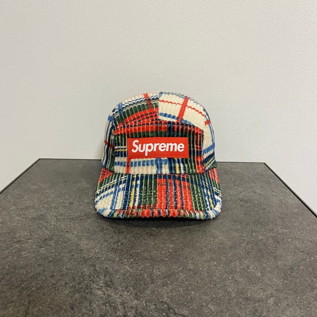 (OS) 슈프림 박스로고 캠프캡 모자 코듀로이 플레이드 체크