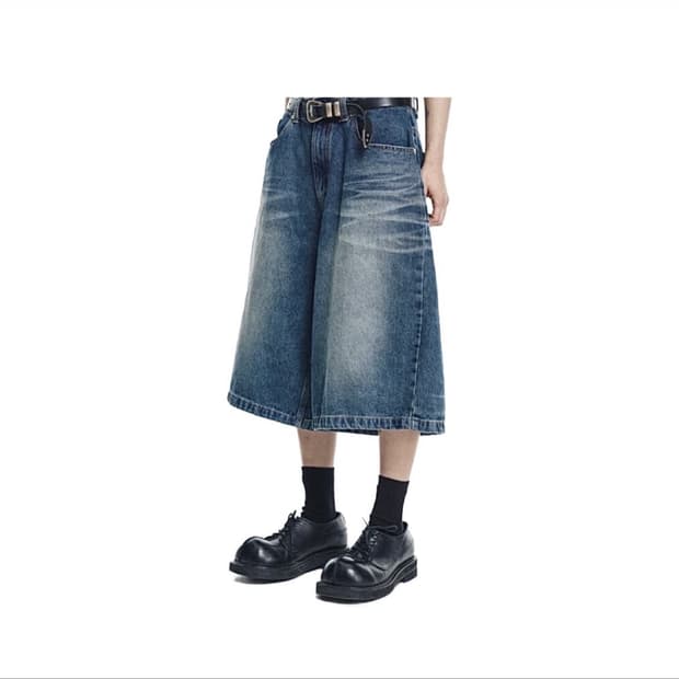 1회착 택포가격) 이지노이지 8부 데님 버뮤다팬츠 딥블루 2번
