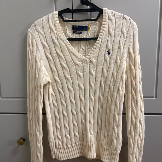  (W) 폴로 랄프 로렌 케이블 브이넥 코튼 스웨터 크림 M