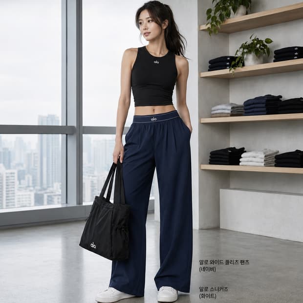 alo 와이드 팬츠 블랙 네이비
