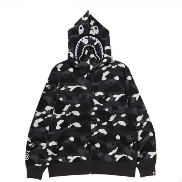 베이프 시티 카모 샤크 풀 집 후드 블랙