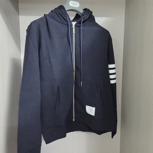 톰브라운 코튼 오토만 립 사선 후드 집업 네이비 5사이즈