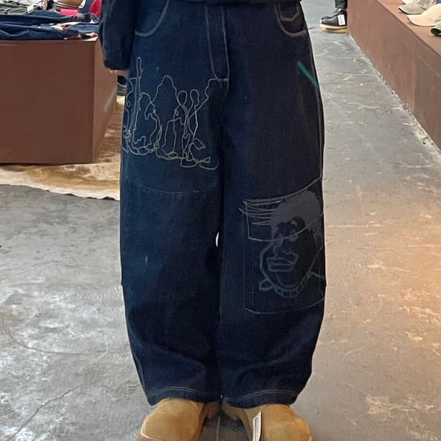 후부 90s 빈티지 플래티넘 배기 데님팬츠 H2109