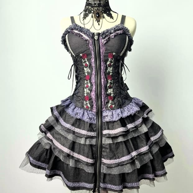 Ozzon 오즈온 장미 자수 드레스 고스 고딕 펑크