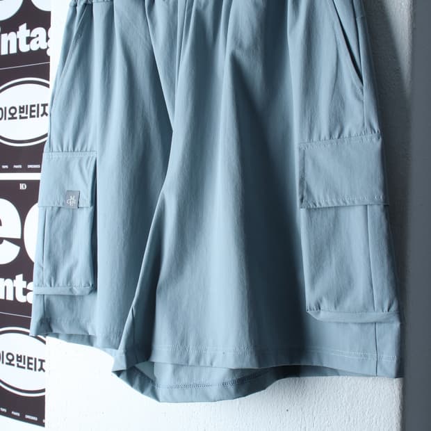 W(L-XL) 모어아웃 반바지 팬츠 카고 밴딩 연블루-P10473
