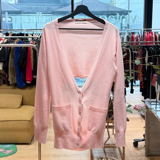 크리스토퍼 케인 핑크 컷아웃 캐시미어 가디건 