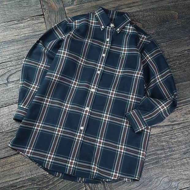 [라코스테] 서광 로고 패치 빈티지 7부 소매 체크 셔츠 M18338