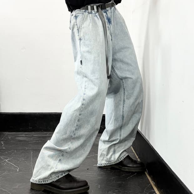 Moif 모이프 벨티드 와이드 데님 팬츠