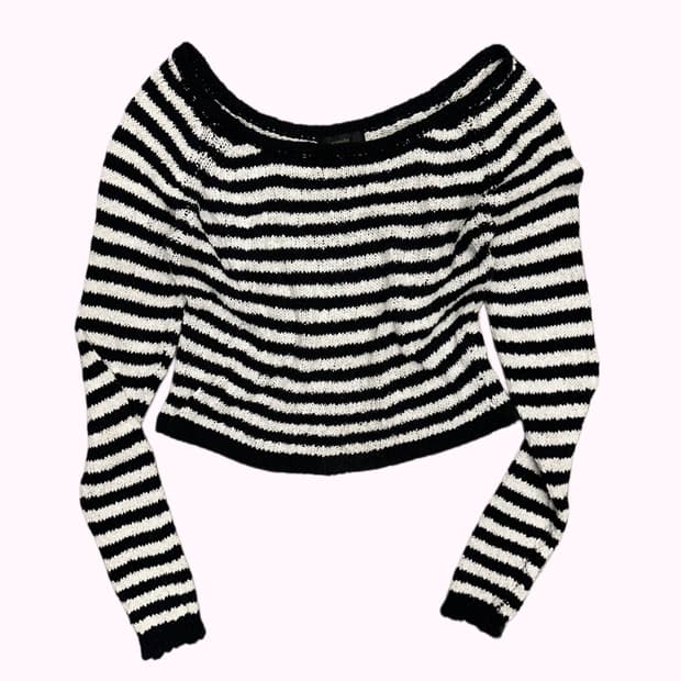RIENDA stripe off-shoulder knit t-shirt