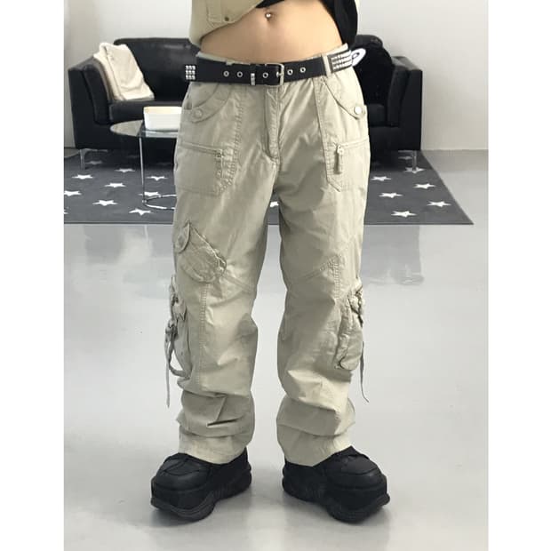 Jpn Beige Detail Cargo Pants