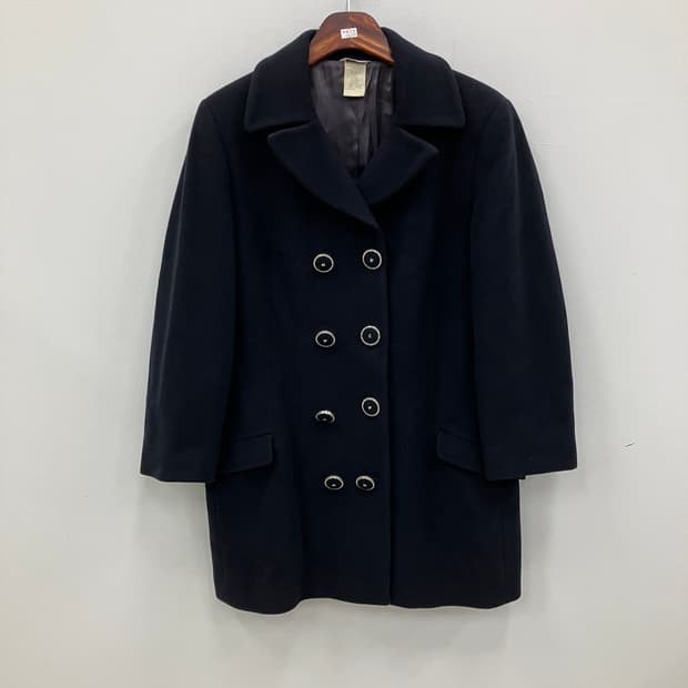 베르사체 블랙 울 캐시미어 더블 브레스티드 코트 