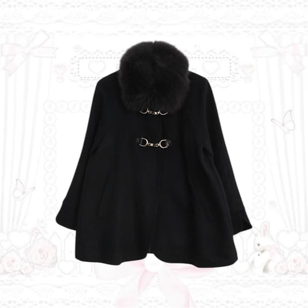 빈티지 퍼 케이프st 블랙 하프 코트 갸루 모리걸