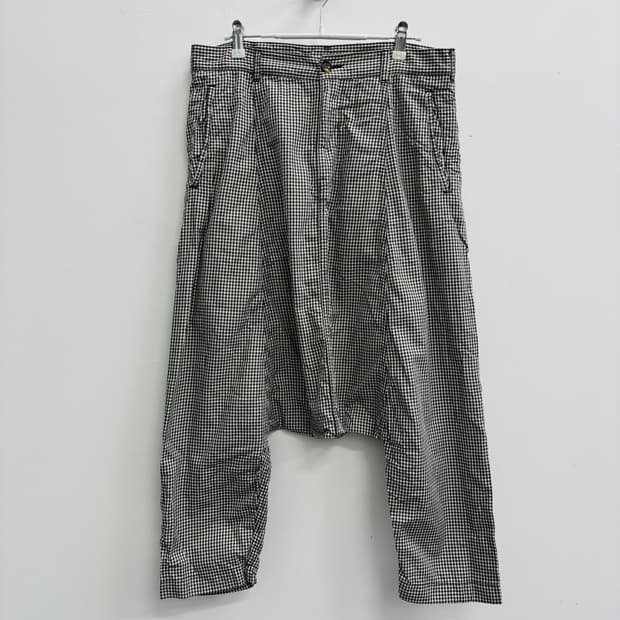 꼼데가르송 깅엄 체크 드롭 크로치 배기 팬츠