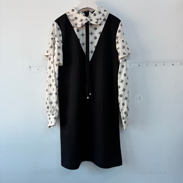 soup 블랙 앤 화이트 패턴 롱원피스