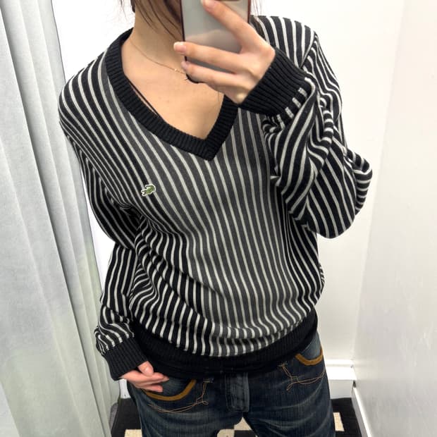 라코스테 차콜 스트라이프 니트