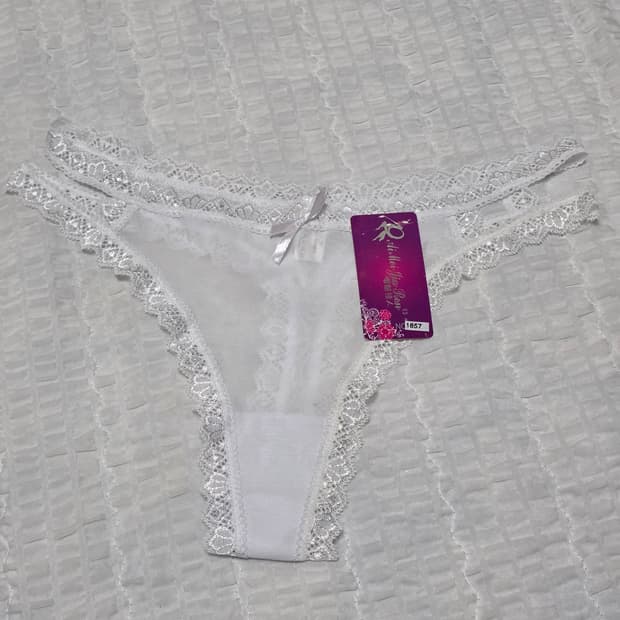 화이트 레이스 크로스 폴드 시스루 t팬티