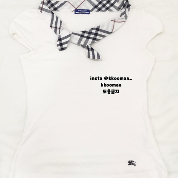 버버리 블루라벨 노바체크 리본 포인트 화이트 탑 반팔티 티셔츠