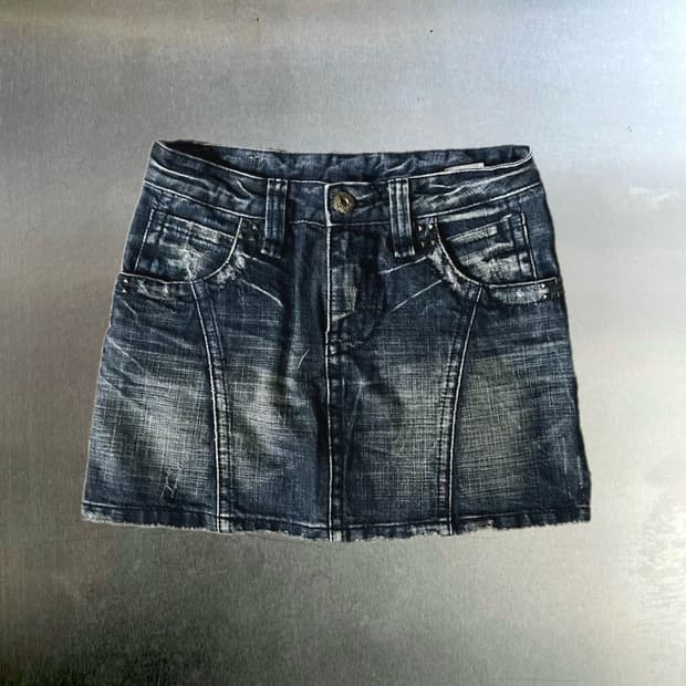 스터드 와투케 데님 미니 스커트