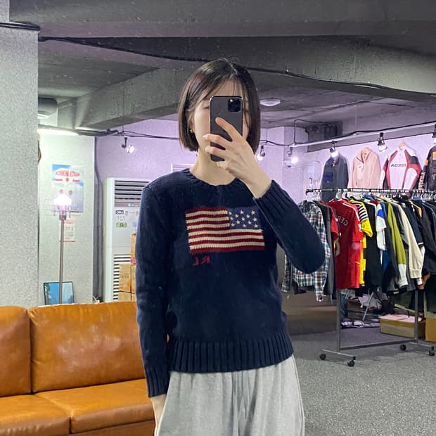 폴로 랄프로렌 성조기 네이비 라운드 니트 B4559