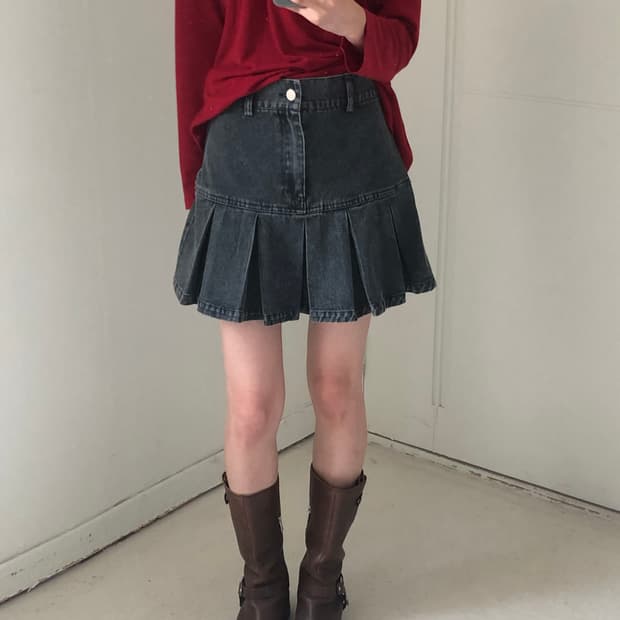 일본빈티지 데님 플리츠스커트