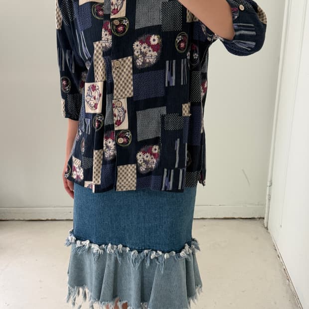 일본빈티지 모리 비대칭 가디건 블라우스