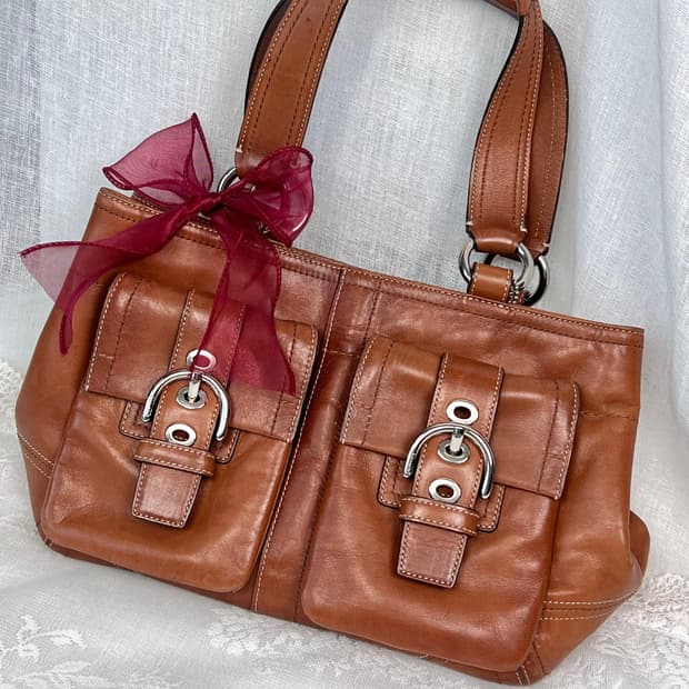 Old coach 헤리티지 브라운 레더 더블 포켓 토트백 숄더백