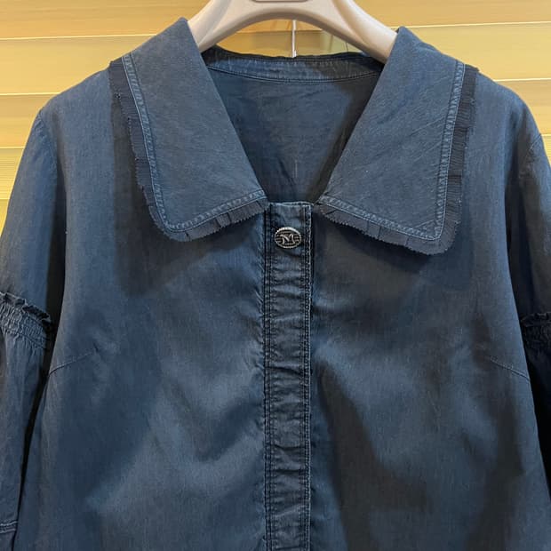 마인 여성 블랙 세일러카라 실크블라우스 셔츠자켓