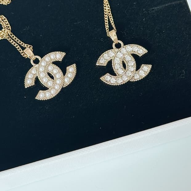 샤넬 CC로고 큐빅 빅 목걸이 골드 업사이클링