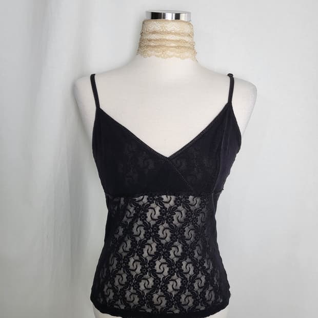 빈티지 블랙 시스루 레이스 뷔스티에 캐미솔 나시탑