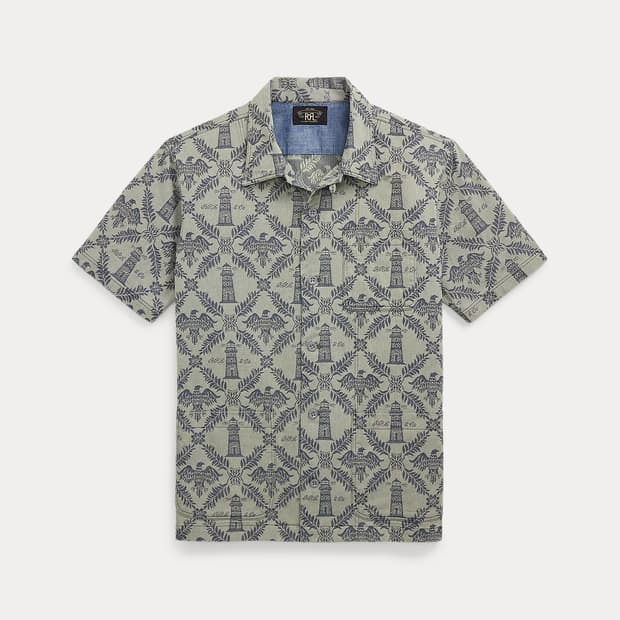 RRL 인디고 자카드 데님 캠프 셔츠