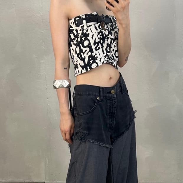 빈티지 리메이크 벨트 탑