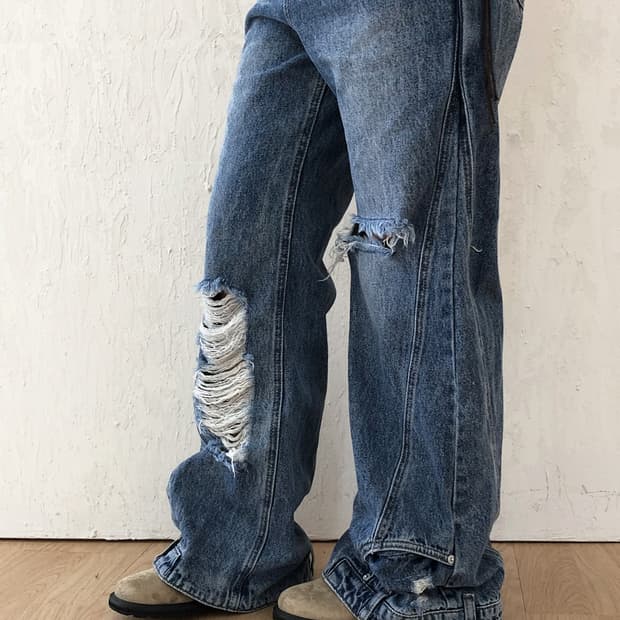 vintage distressed wide denim