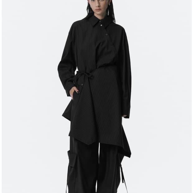 트리밍버드 투웨이 셔츠 원피스 원숄더 레이어드 아카이브무채색유니섹스