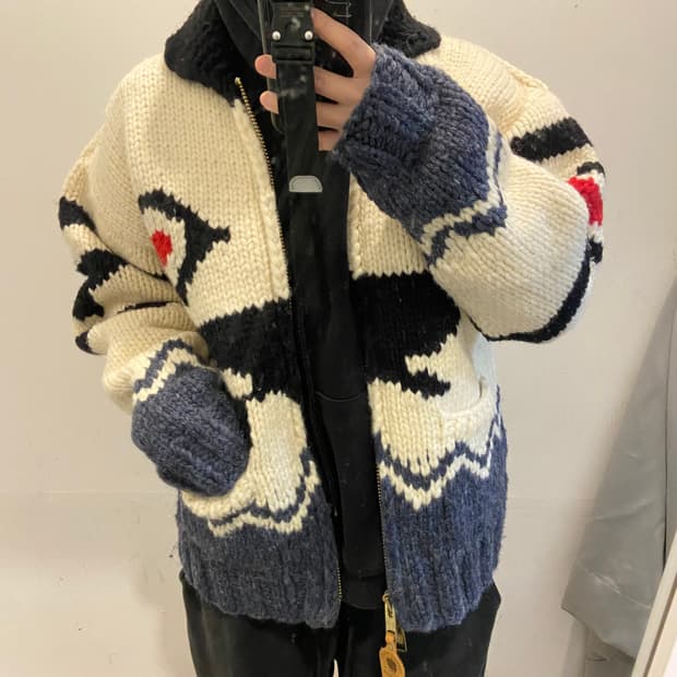 코위찬 캐나다 고래 자수 캐네디언 울 스웨터