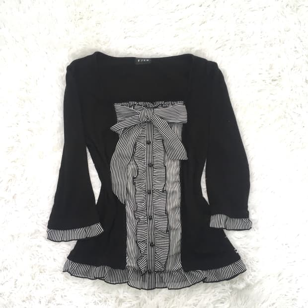 일본빈티지 로걀 러플 리본 블라우스