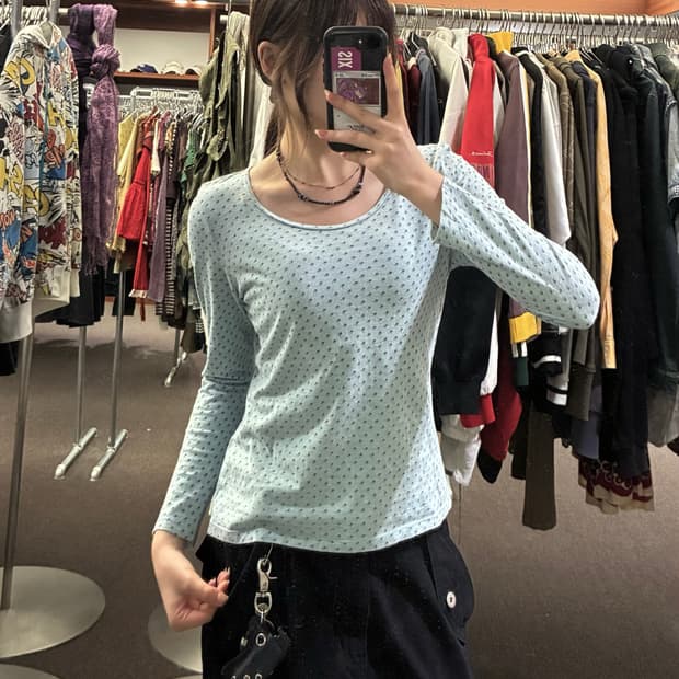 OS)Mamaikuko de paris 빈티지 여성 도트 롱슬리브