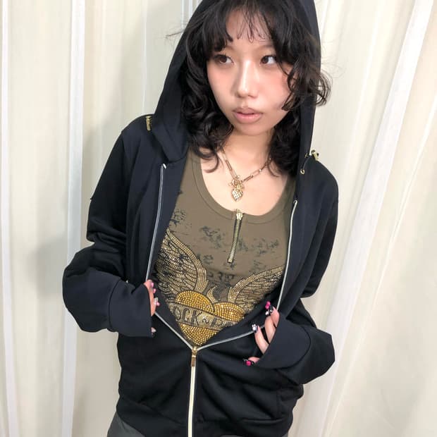 ROCK&ROLL 카키 슬리브리스 탑