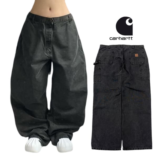 칼하트 OG 가죽패치 카펜터 덕캔버스 와이드 워크팬츠