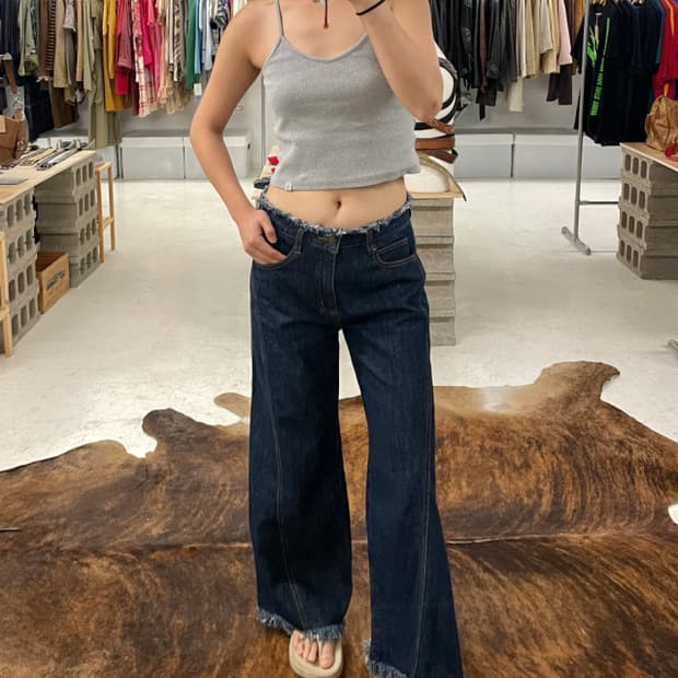 BEAMS cut-off wide denim pants 빔즈 컷오프 데님