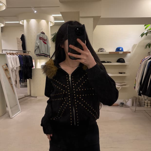  Y2K 빈티지 도트 울프죠 후드 집업  U5