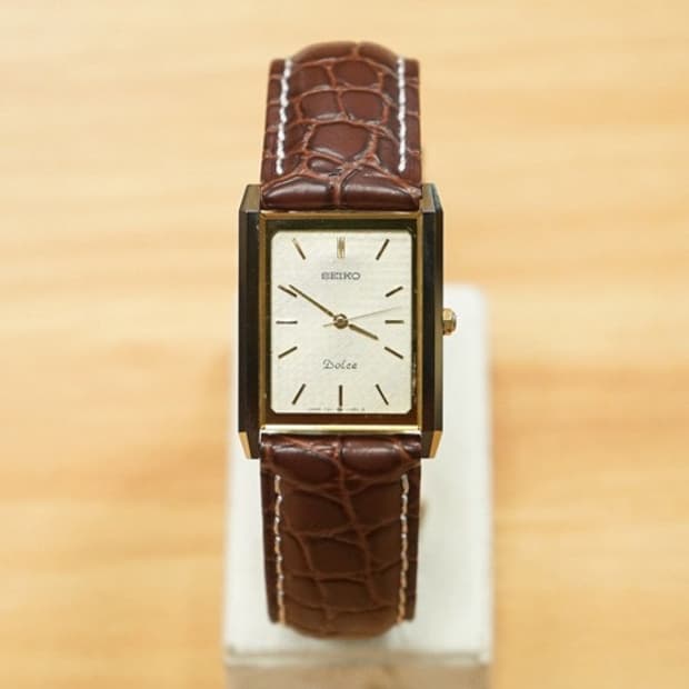 80s 세이코 돌체 텅스텐 "스노우 플레이크 다이얼" 탱크 프레임 쿼츠