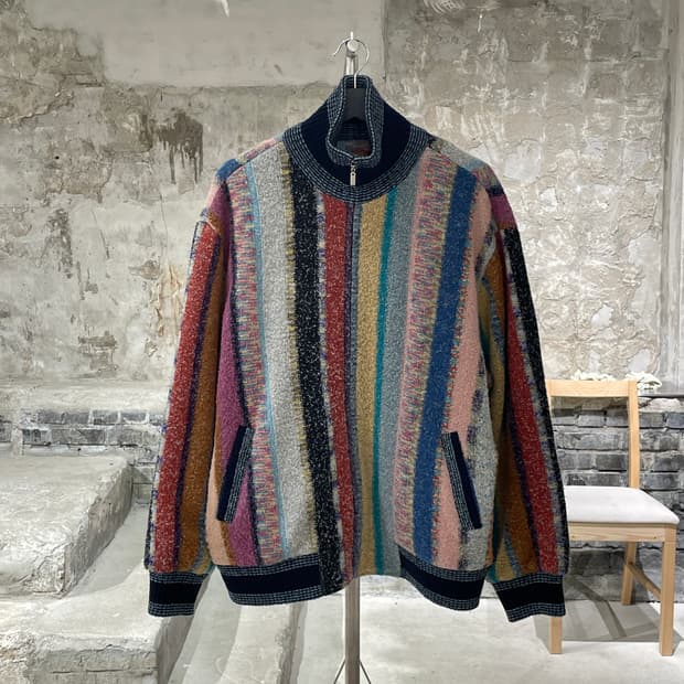 카페르도니 믹스 스트라이프 배색 폴라넥 집업 자켓