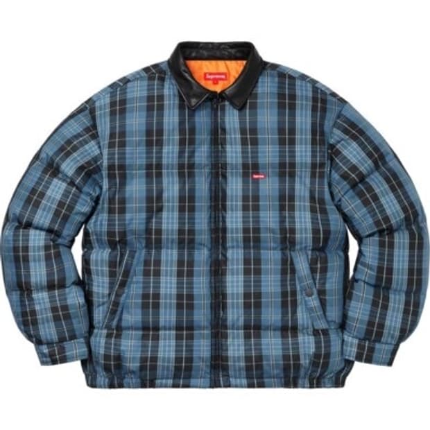 슈프림 FW19 레더 카라 체크 푸퍼 자켓 