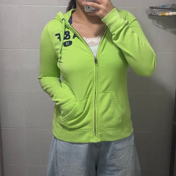 아베크롬비 연두💚 딱붙 후드집업 M