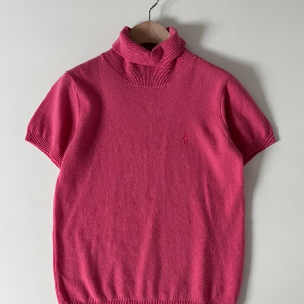 Polo 랄프로렌 캐시미어100 핑크컬러 터틀넥 반팔니트