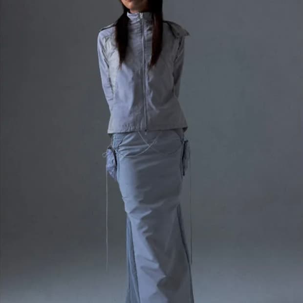 포켓 백 롱 스커트 그레이 2