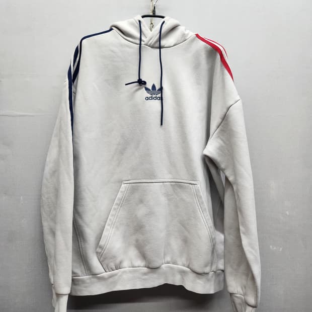 아디다스 언밸런스 삼선 미들로고 후드티 2XL