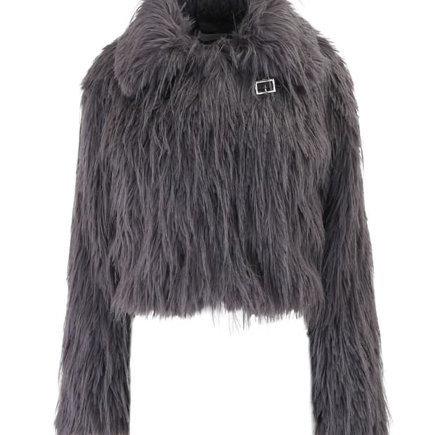 킴서울 플러피 롱 헤어 퍼자켓 블루차콜 팝니다