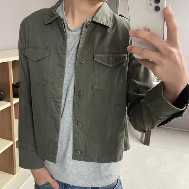 S) jpn 코튼 밀리터리 디테일 크롭 자켓